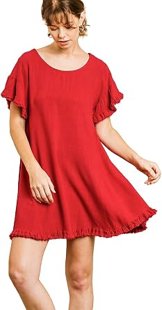 Umgee Women's Short Ruffle Sleeve A-line Dress (Small, Oatmeal) at Amazon  Women's Clothing store