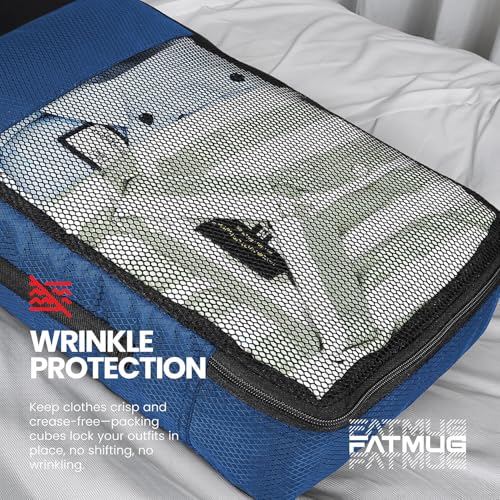 Image of FATMUG Polyester Packing Cubes Travel Pouch Bag Organiser Set of 8 (2X Large-Medium-Small And Slim, Navy Blue)