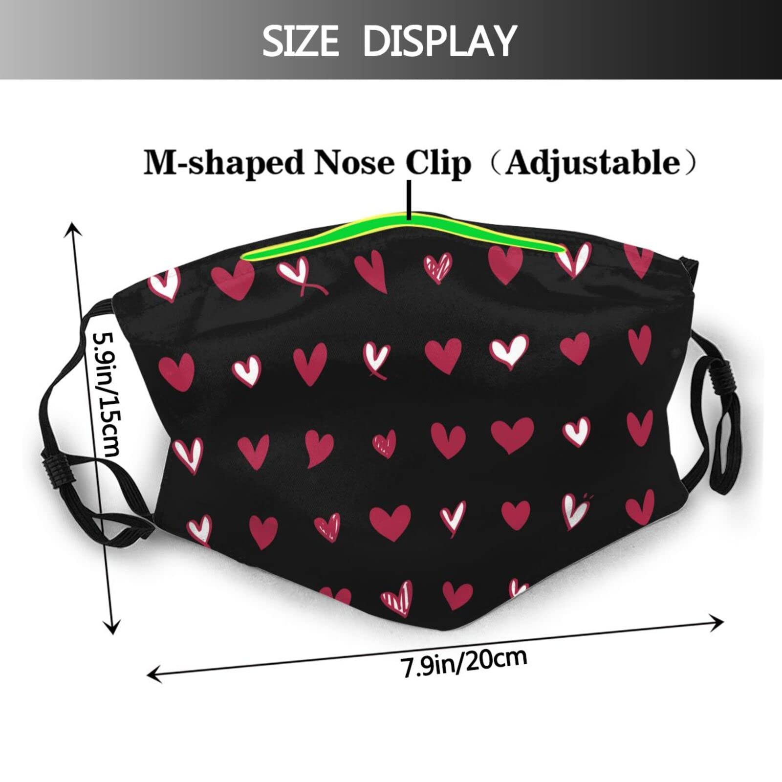 Senheol Romantic Heart Pattern Face Mask With 2 Filters Reusable Washable Mask Fashion Bandanas For Men Women Teenager