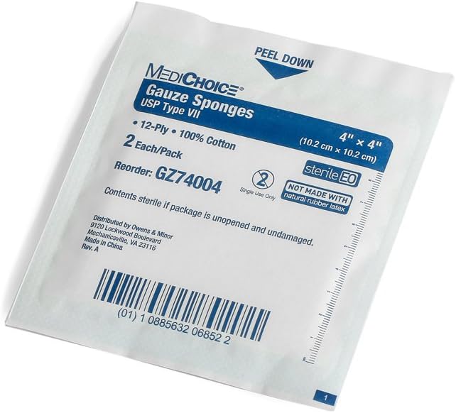 MediChoice Sterile Gauze Sponge, 4x4 Inch, 12-Ply, USP Type VII, Wound Care for First Aid, GZ74004, White, Case of 600