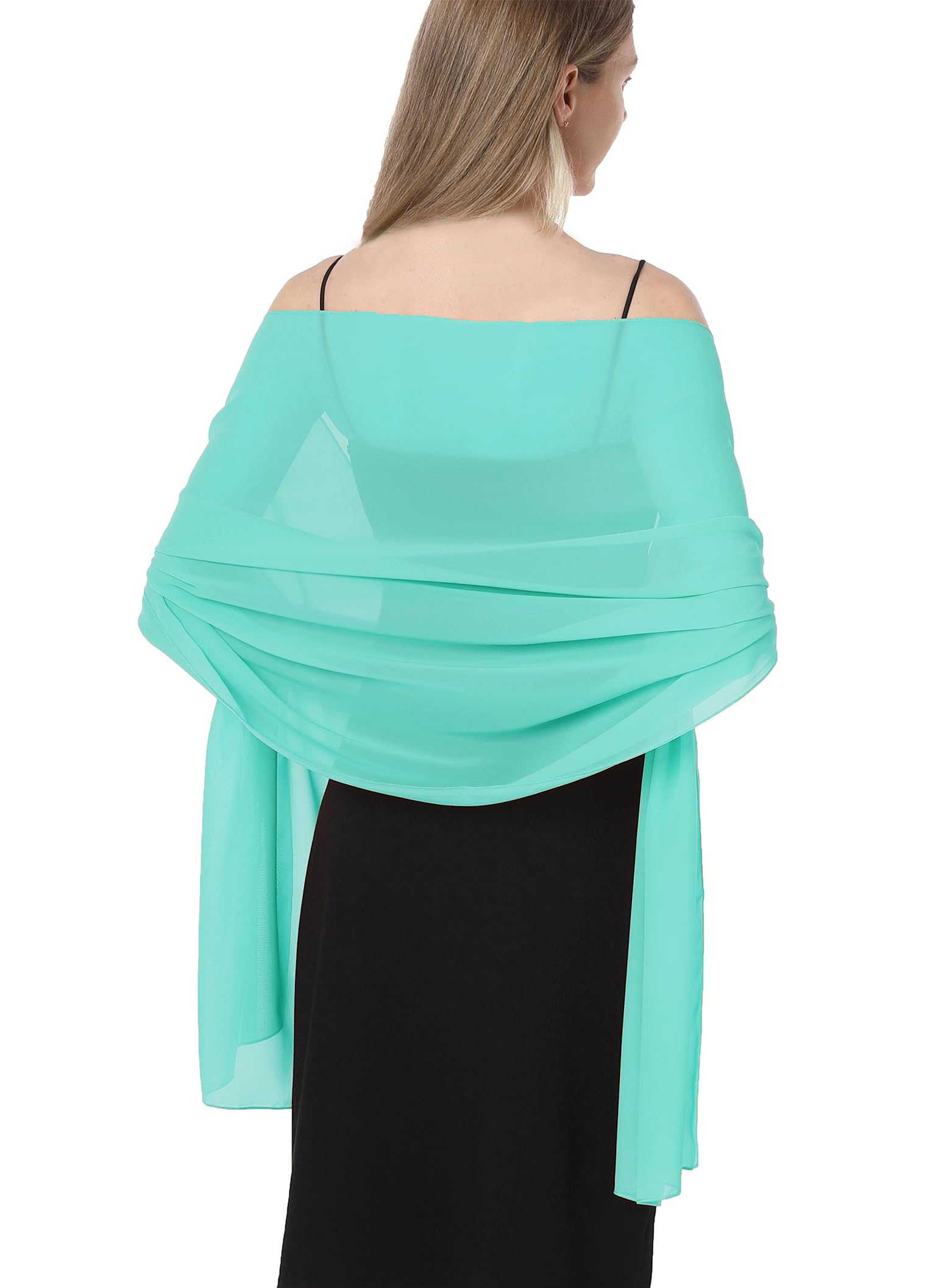 Hotshawl Women's Light Green (Chiffon) Shawl Scarve Wraps Soft Chiffon Lace Pashmina For Evening Dresses On Formal Occasions, Pale Green(Chiffon), One Size