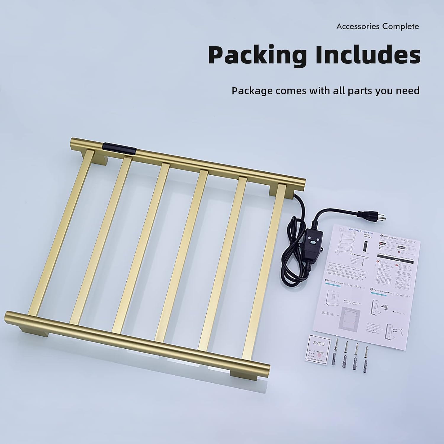 TRUSTMI Heated Towel Rack, Built-in Timer Towel Warmer with Temperature Indicator, 6 Bars Towel Drying Heater Wall Mounted, Brushed Gold