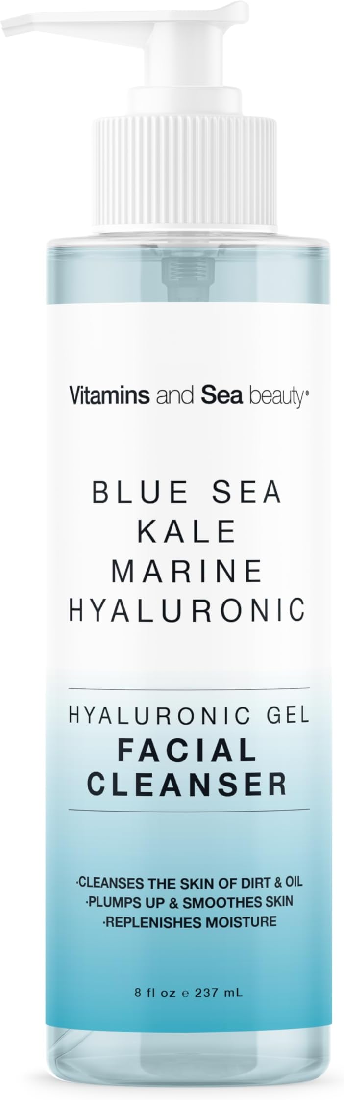 Hyaluronic Gel Facial Cleanser with Blue Sea Kale & Marine Hyaluronic – Hydration, Clarifying, Smoothing Replenishment – Vegan, Paraben-Free, 8 fl oz