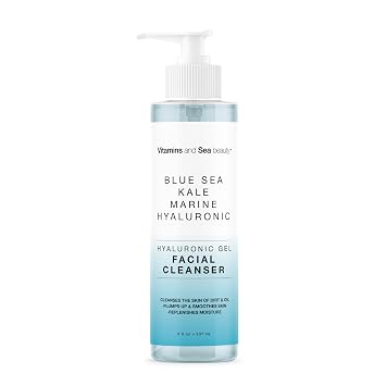 Hyaluronic Gel Facial Cleanser with Blue Sea Kale & Marine Hyaluronic Hydration, Clarifying, Smoothing Replenishment Vegan, Paraben-Free, 8 fl oz