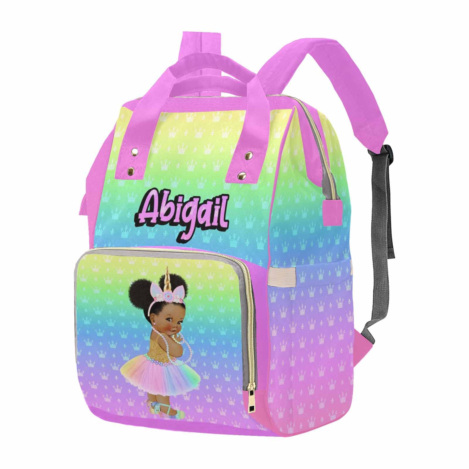 Personalized Name Diaper Baby Bag for Holiday Birthday Gift, Custom Multicolor Crown Mommy Nursing Backpack with Large Capacity Travel Daypack for