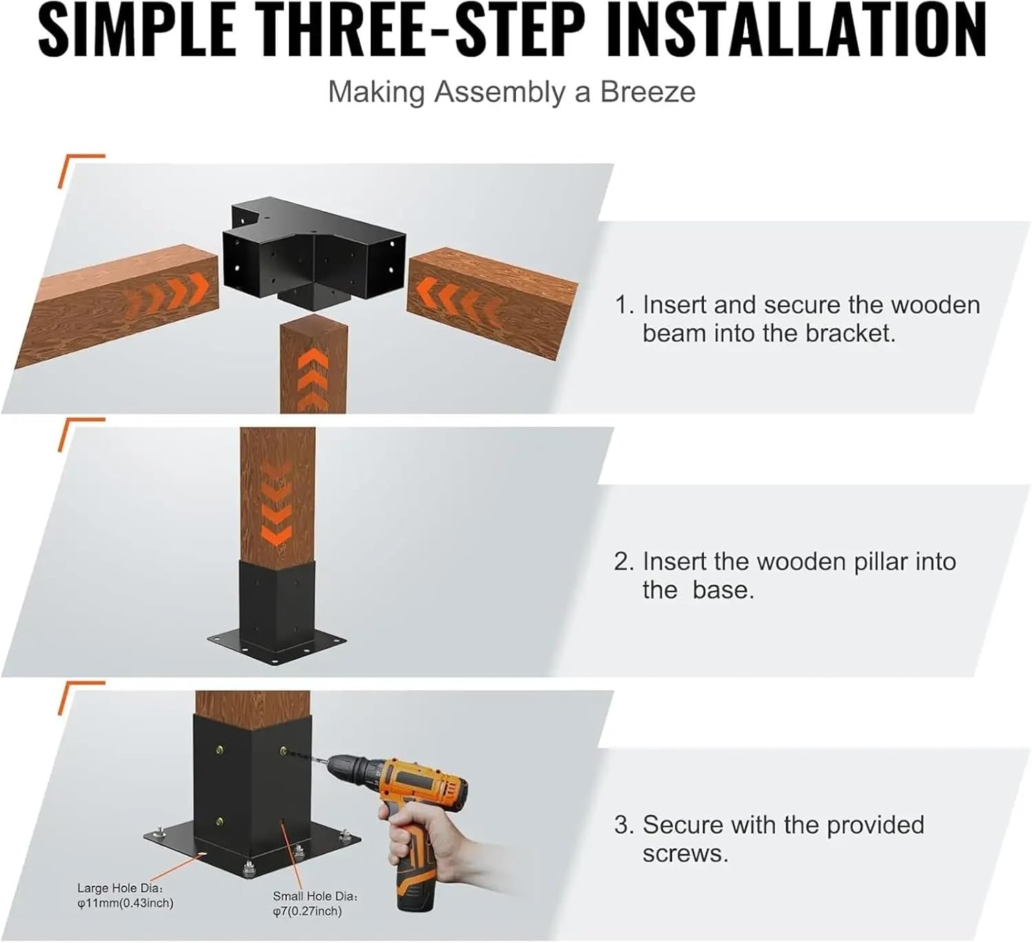 Pergola Bracket Kit 4''x4'', 4pcs (2pcs 4-Way,2pcs Base) Heavy Duty Corner Bracket Woodworks DIY Post Base Kit,Easy Installation