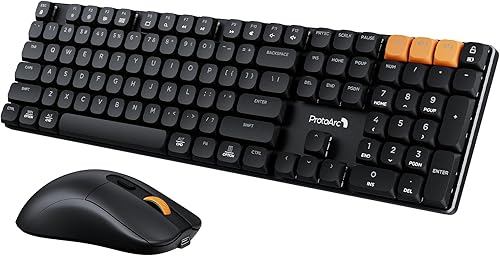 Miniatura 10 de ProtoArc KM310 Teclado mecánico y ratón, teclado inalámbrico recargable de aluminio, 2.4G+Bluetooth dual, teclas de perfil bajo, interruptores rojos