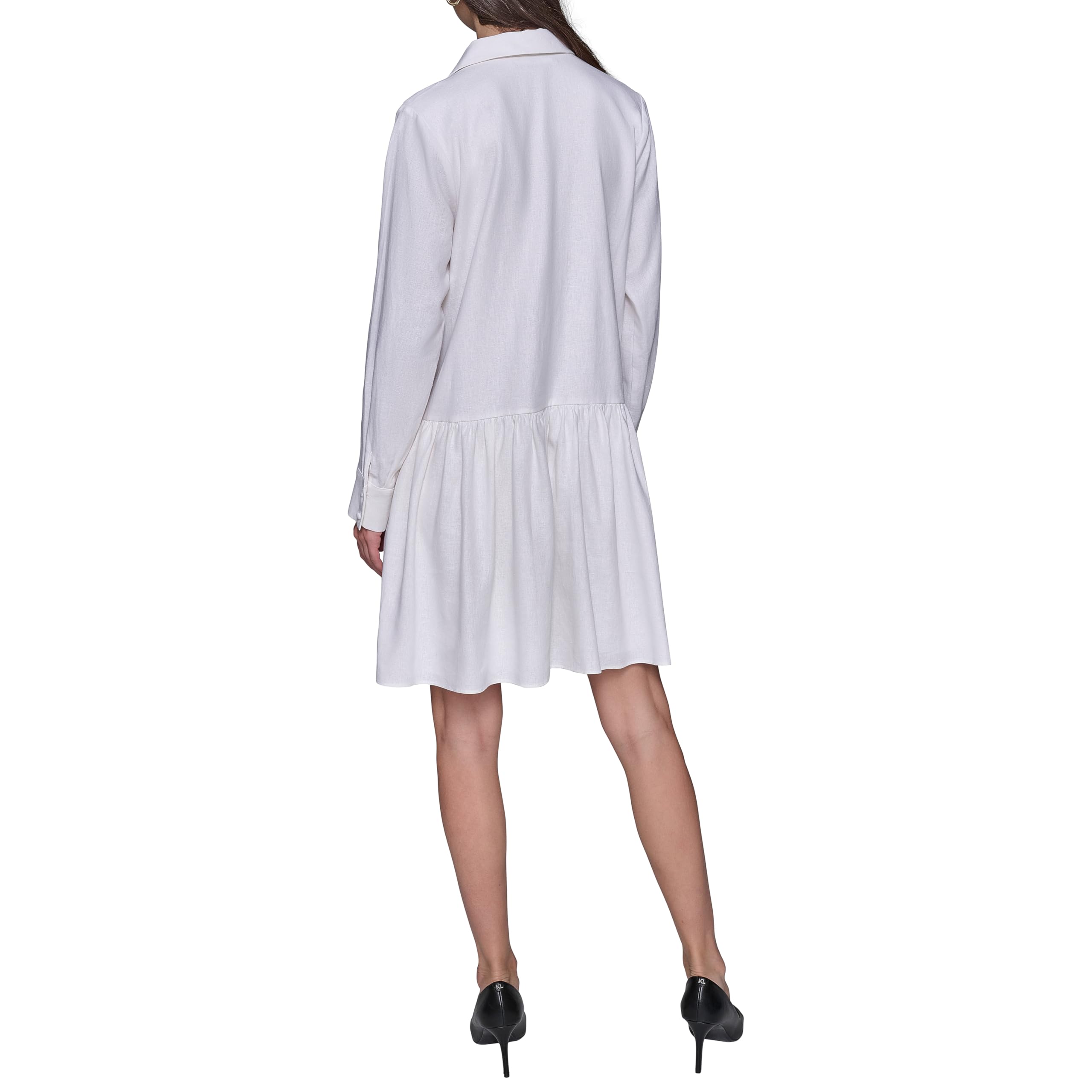 Karl Lagerfeld Vestido Camisero de Lino con Volantes Fruncidos para Mujer