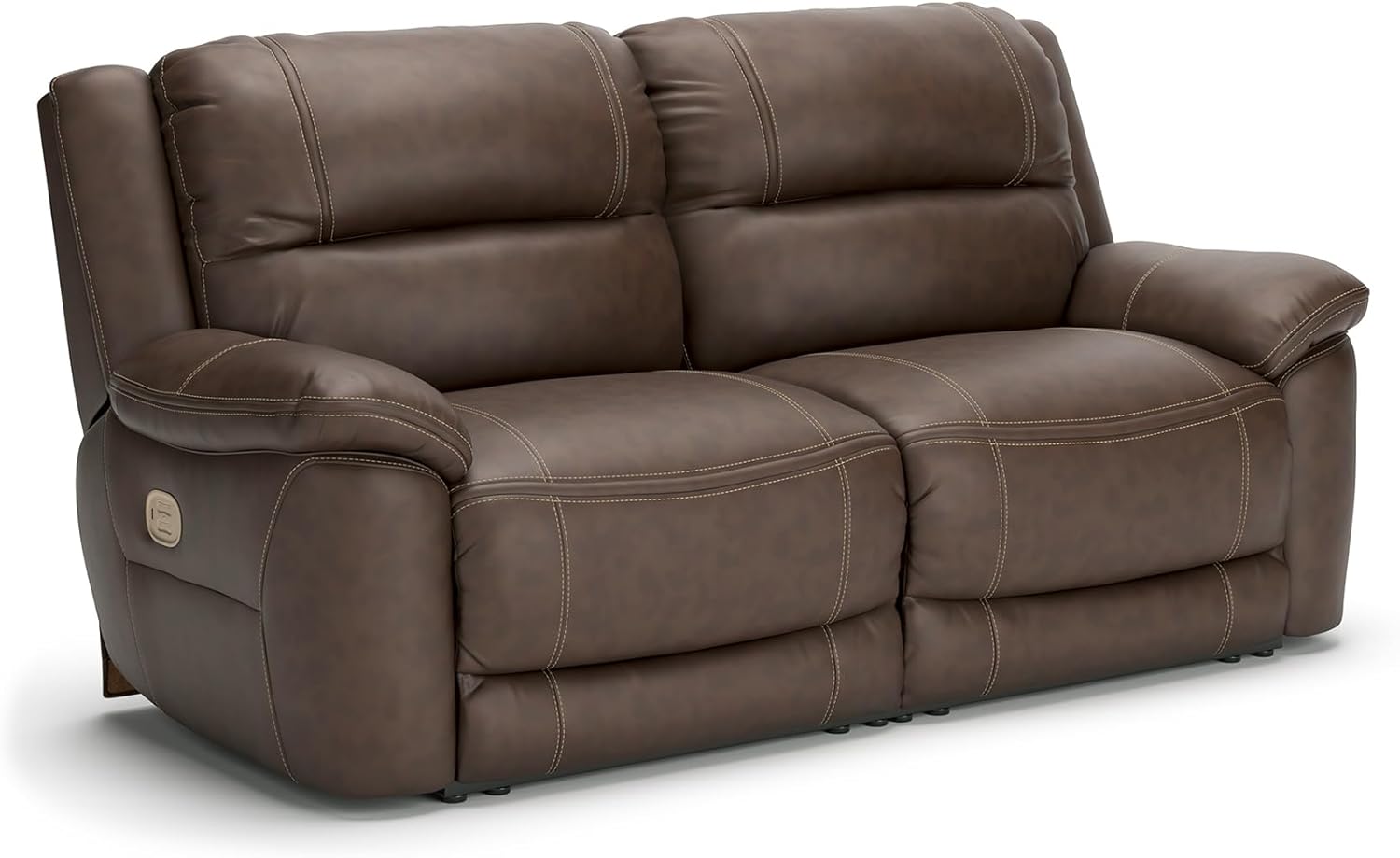 Signature Design by Ashley Dunleith Contemporary Leather Match Wall Hugger 2-Piece Power Reclining Sectional Loveseat with Adjustable Headrest and USB Ports, Dark Brown