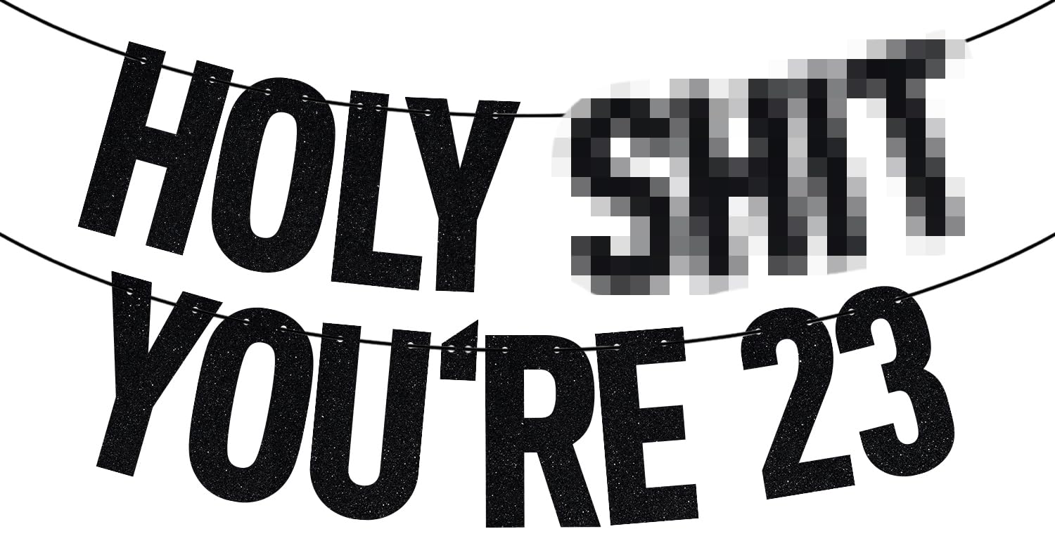 Black Glitter Holy You're 23 Banner, Happy 23rd Birthday/Cheers to 23 Years, Funny 23rd Birthday Party Decorations Supplies