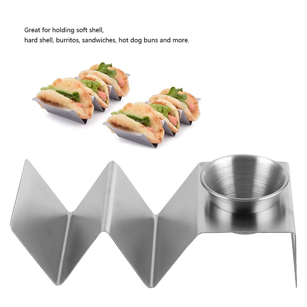 Stainless Steel Taco Holder Stand, Taco Holder with Sauce Cup for 2 Tacos Taco Stand Taco Tray Holder Taco Shell Holder Oven, Grill and Dishwasher Safe