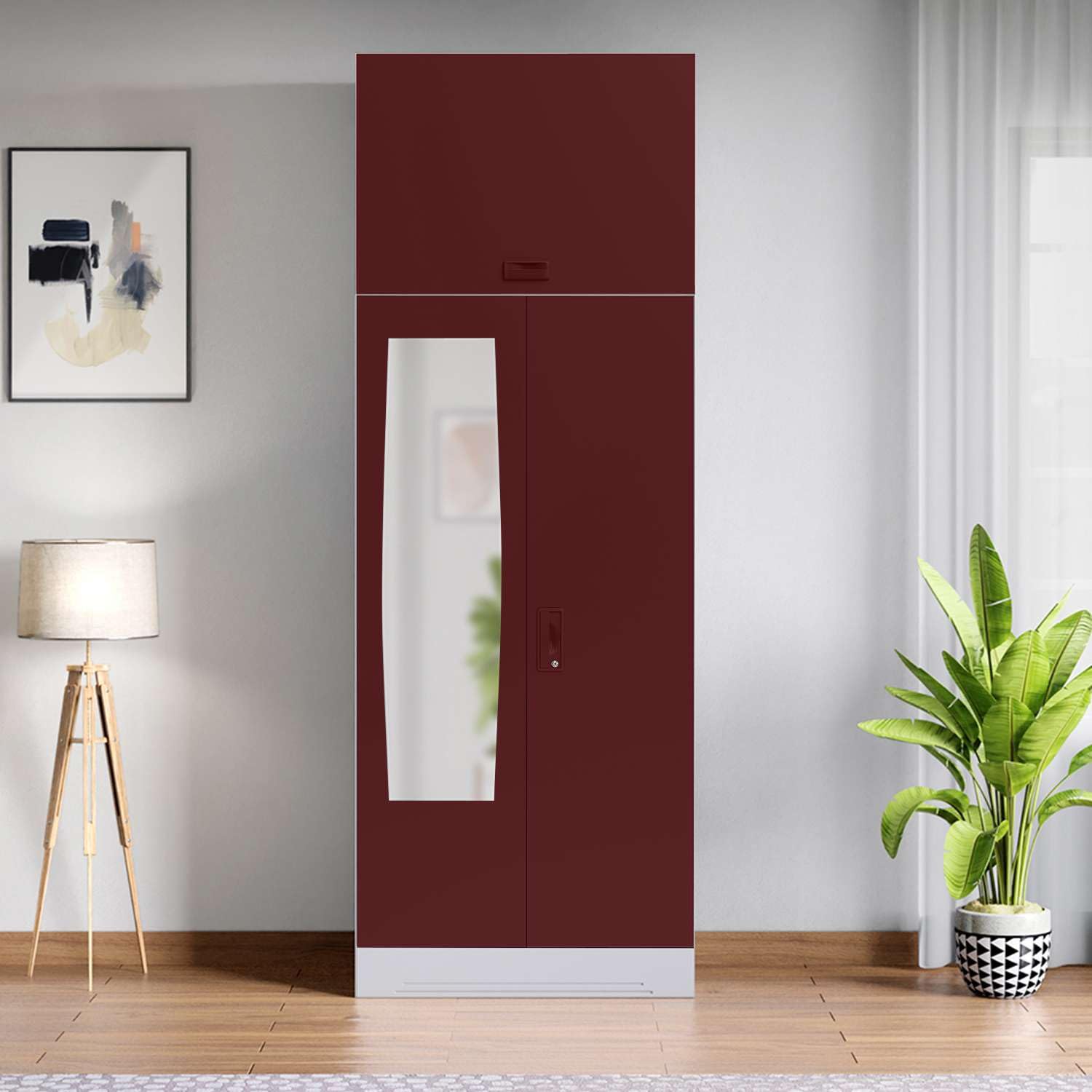 Interio by Godrej Almirah Slimline 2-Door Steel Almirah, Cupboard for Clothes (Russet), 1-Year Warranty, 5 Shelves, 1 Locker, 1 Drawer, Over Head Unit and Mirror-picture-13