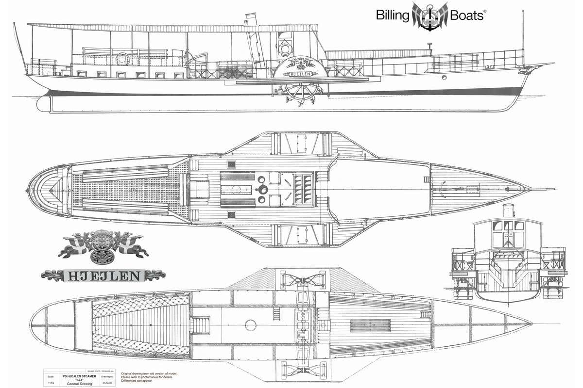 Billing Boats BB403 HJEJLEN, Modell Dampfschiff im Maßstab 1:33, Bausatz aus Holz mit Foto-Handbuch, 85 x 19 x 17 cm