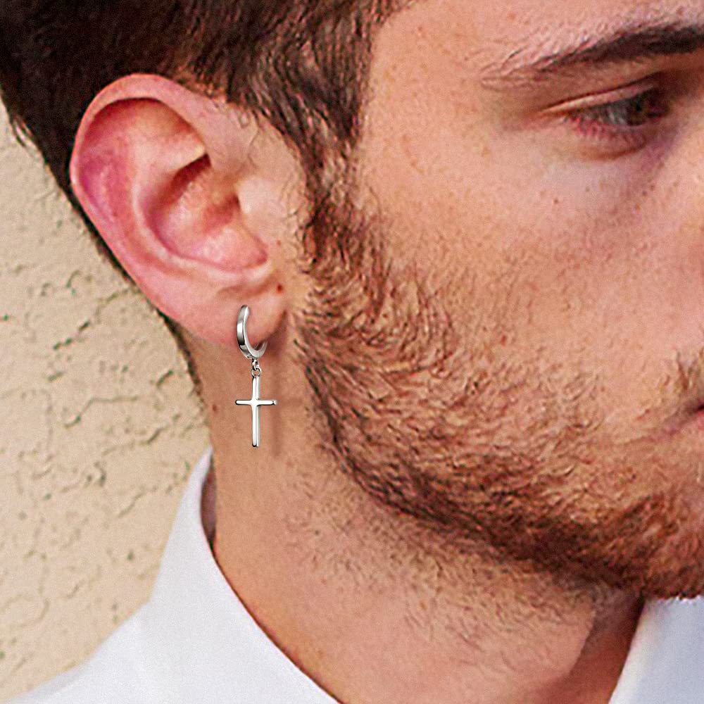 Boucles d'oreilles croix Boucles d'oreilles créoles Collier croix argent sterling 925 en femmes filles garçons hommes Cadeau de Noël