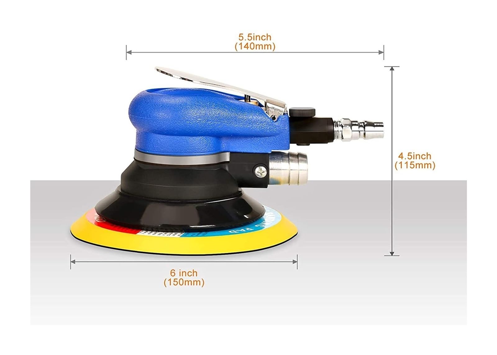 Mini lijadora de banda lijadora eléctrica pulidora Pulidora de lijadora de 6 pulgadas, órbita neumática con papel de lija de disco de lijado de 12 piezas y esponja de pulido de 3 piezas Fácil de usar