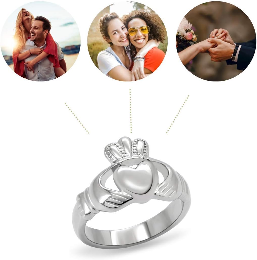 Women's Silver Claddagh Celtic Irish Fashion Comfort Statement Love Ring - Image 5