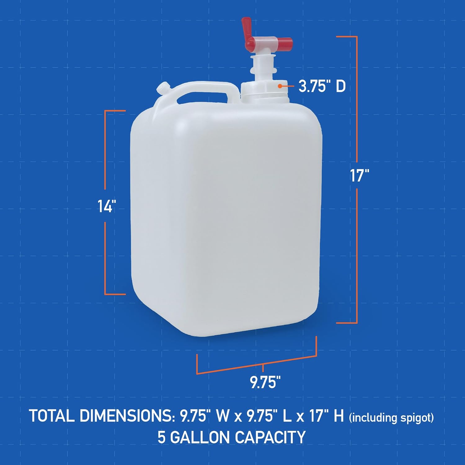 ePackageSupply Premium 5-Gallon Hedpak With Spigot: Durable HDPE, BPA-Free Plastic, Reusable Liquid Storage Solution for water, juices, beverages, chemicals, essential oils, and liquid foods.