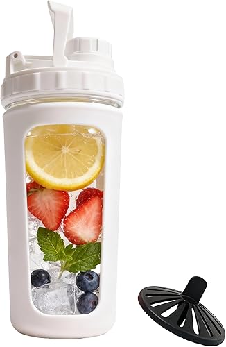BYLWORKOUT - Botella agitadora de vidrio con capacidad para hasta 28 onzas, sin bola de mezcla o batidor, mezclador de plástico extraíble incluido,