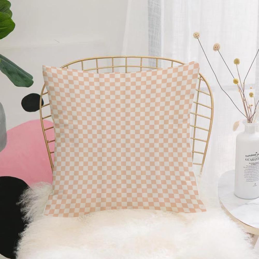 HYOSXW Cushion Cover,Throw Pillow Case Home Decorative for Living Room Bedroom Sofa Chair 16X16 Inch,Pink and white checkered pattern decorative painting,Pillowcase 40X40cm
