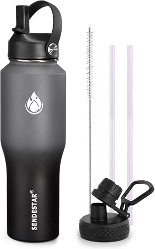 Miniatura 32 de SENDESTAR Botella de agua de acero inoxidable de 40 onzas (fría durante 48 horas, caliente durante 24 horas), botella aislada al vacío de doble Gris