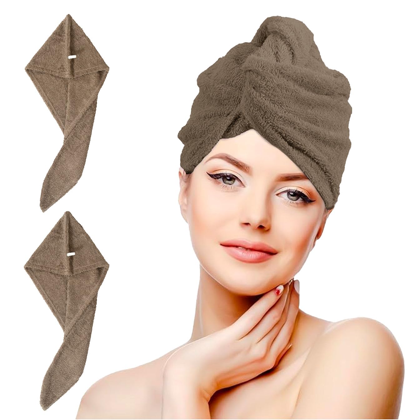 nice homeit Juego de 2 Toallas de Pelo Turbante – 100% algodón Hilado en Anillo, Suaves y cómodas, Fabricadas en Italia (marrón) OEKO-TEX STANDARD 100