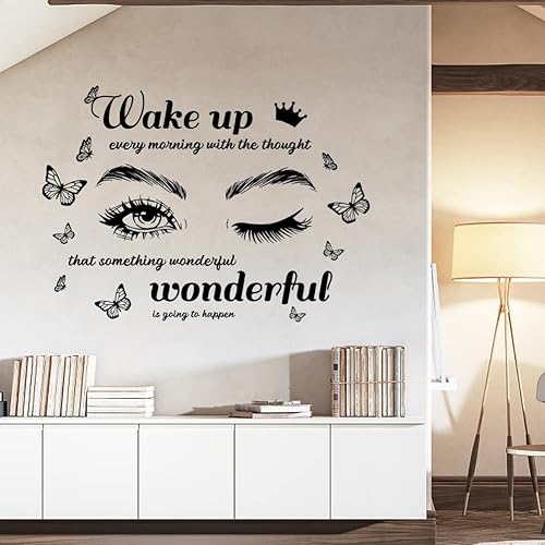 Miniatura 4 de SUPERDANT Calcomanías de pared con diseño de ojos y mariposas, para despertar, pensamiento, algo, maravilloso, citas motivacionales, papel tapiz
