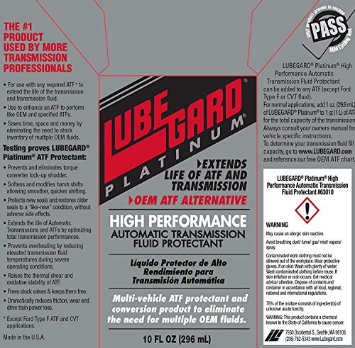 Lubegard 63010 Platinum Automatic Transmission Fluid Protectant, 10 oz. by Lubegard - Used condition - US$13.78