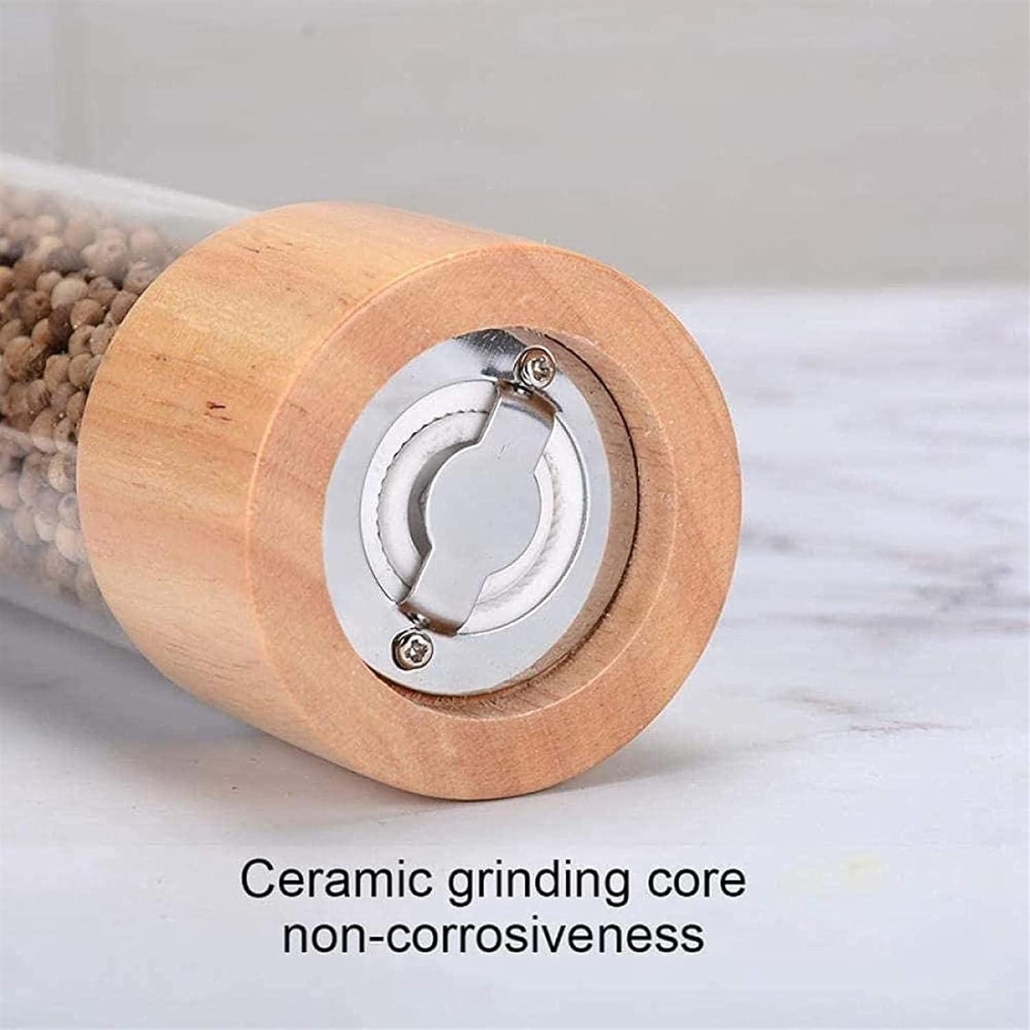 Salt and Pepper Grinder Set,Manual Salt and Pepper Shaker,Wood Salt and Pepper Grinder with Adjustable Thickness,Ceramic Rotor Grinding