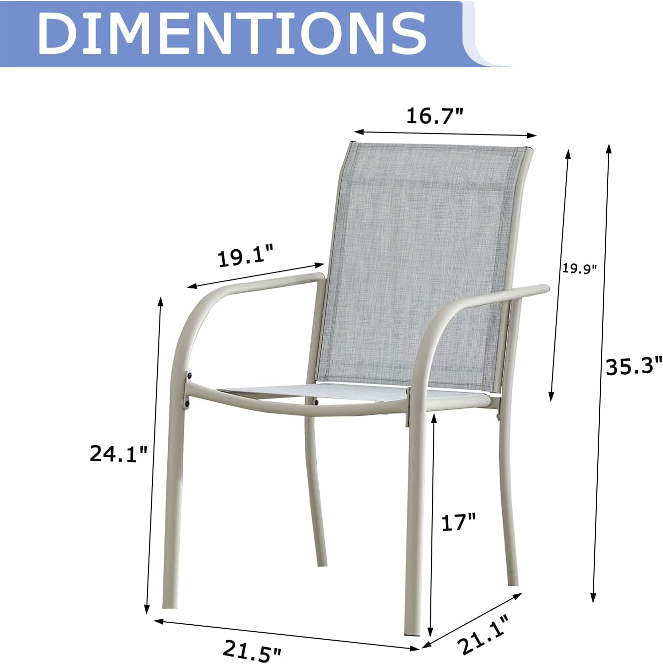 Patio Chairs Set of 2, Outdoor Dining Chairs with Breathable Textilene Fabric, Stackable Patio Chairs for Lawn, Garden, Backyard, Poolside, Beige