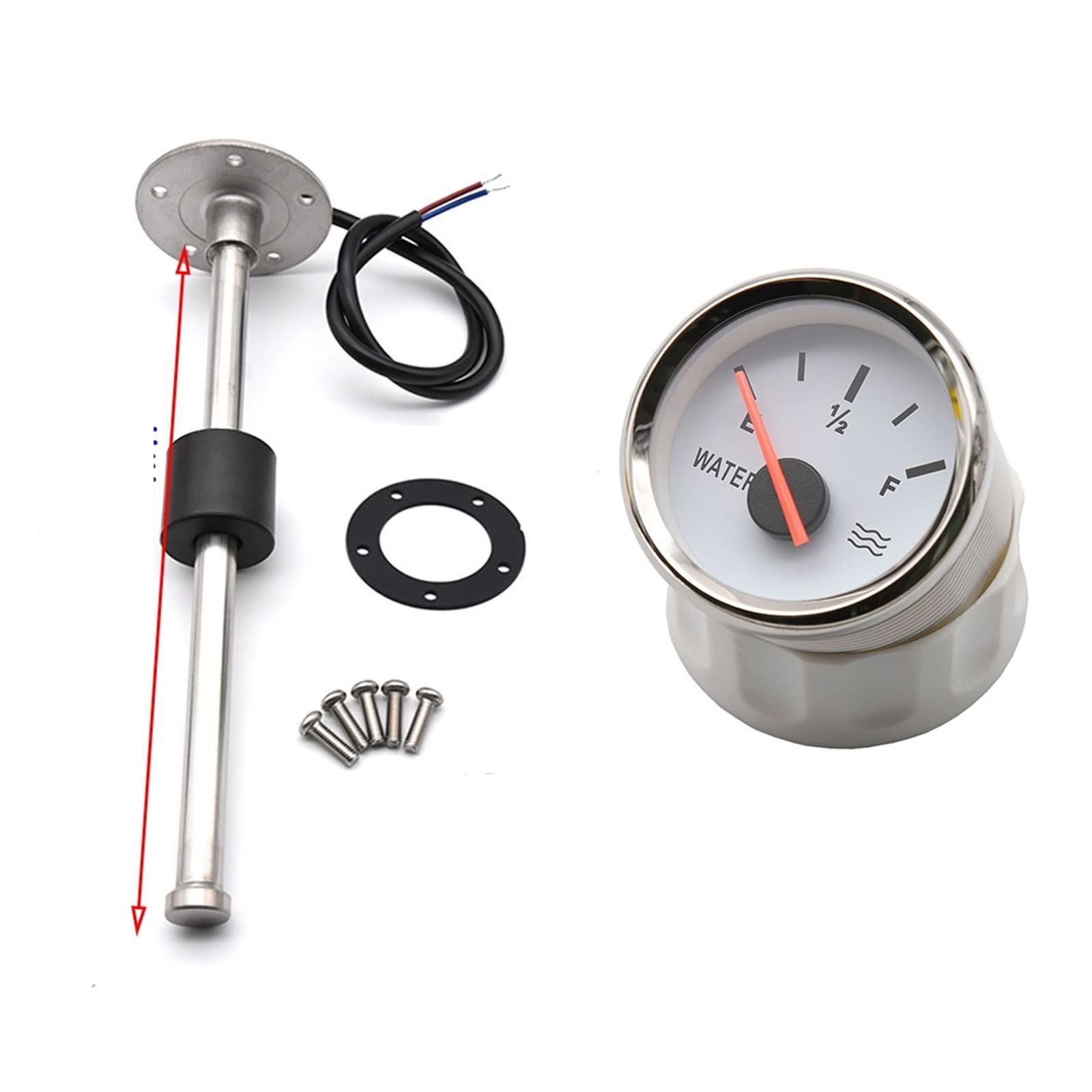Cfwwsaq E Liquid Level Meter, 52Mm Gaug Water Level Gaug Red Light 0-190Ohm Water Tank Level Indicator Meter With Fuel Water Level Sensor(400Mm Ws Gauge)