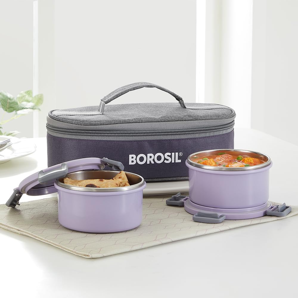 Borosil Glory Lavender Stainless Steel Lunchbox with Bag | 2 pcs Container Set (280ml Each) | Microwavable Tiffin with Food Grade Steel | Leakproof & Dishwasher Safe | 1 Year Warranty | Horizontal (B0D72ZK295) Amazon Price History, Amazon Price Tracker