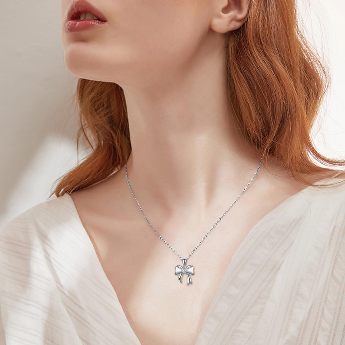 Diamond Bow Necklace for Women 925 Sterling Silver Lab Grown Diamond Bow Pendant Necklace Jewelry Gifts for Women Mom (D color, VVS clarity) - Image 3