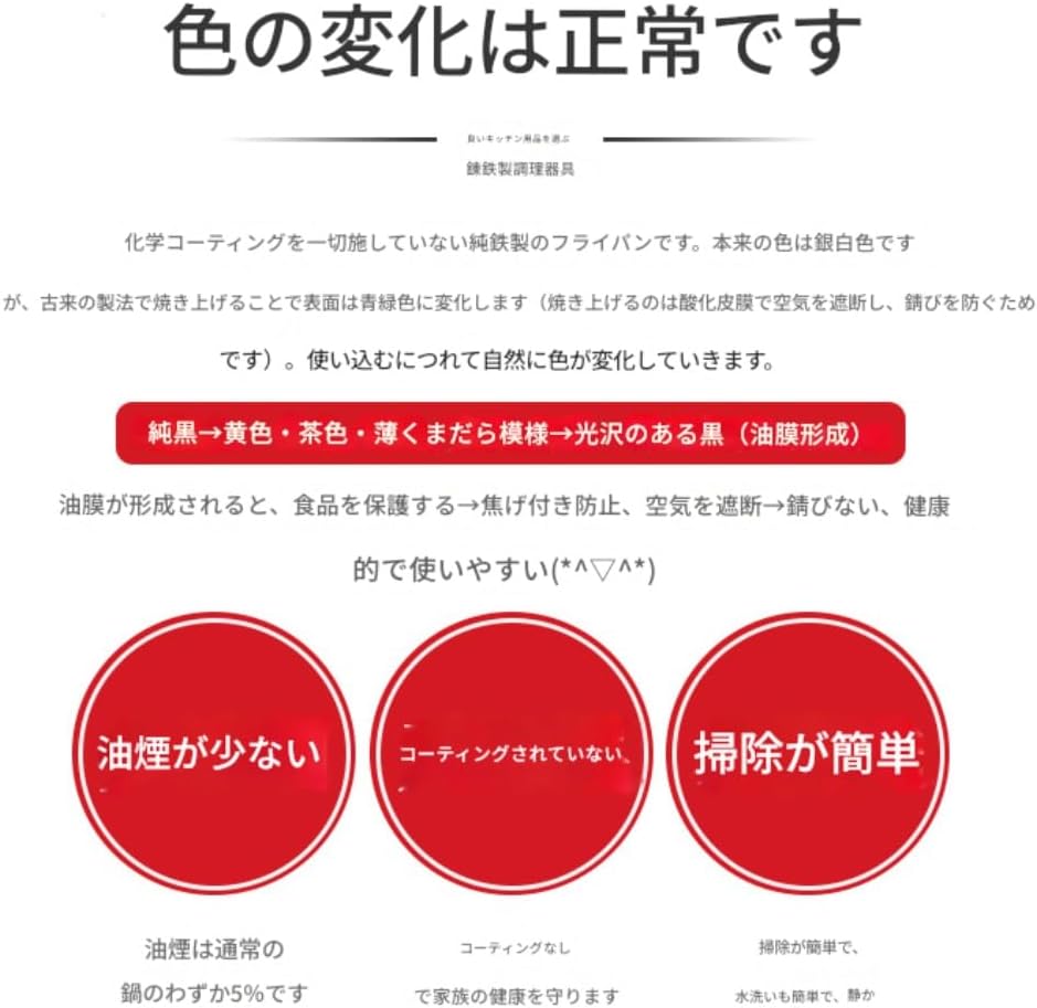 中華鍋 片手 フライパン 鉄製 炒め鍋 フライ返し付き IH対応 打出 木柄 ハンドル 北京鍋 野菜炒め チャーハン (40cm,グ