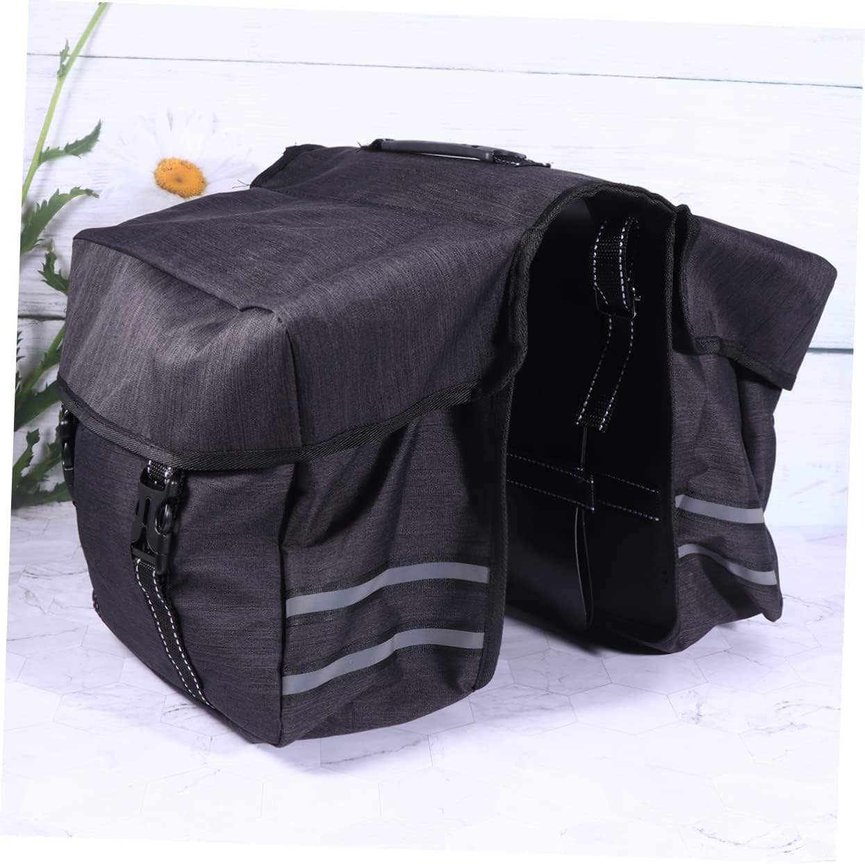 Multifunctional Large Capacity Bike Pannier Bag for Mountain Cycling Easy to Install Material Spacious Compartments and Side Pockets Black