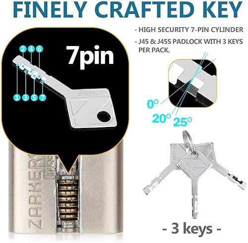 Miniatura 5 de J45S candado con llave, cerradura de grillete de acero inoxidable resistente, 3 llaves, almacenamiento impermeable y a prueba de óxido, almacenes,