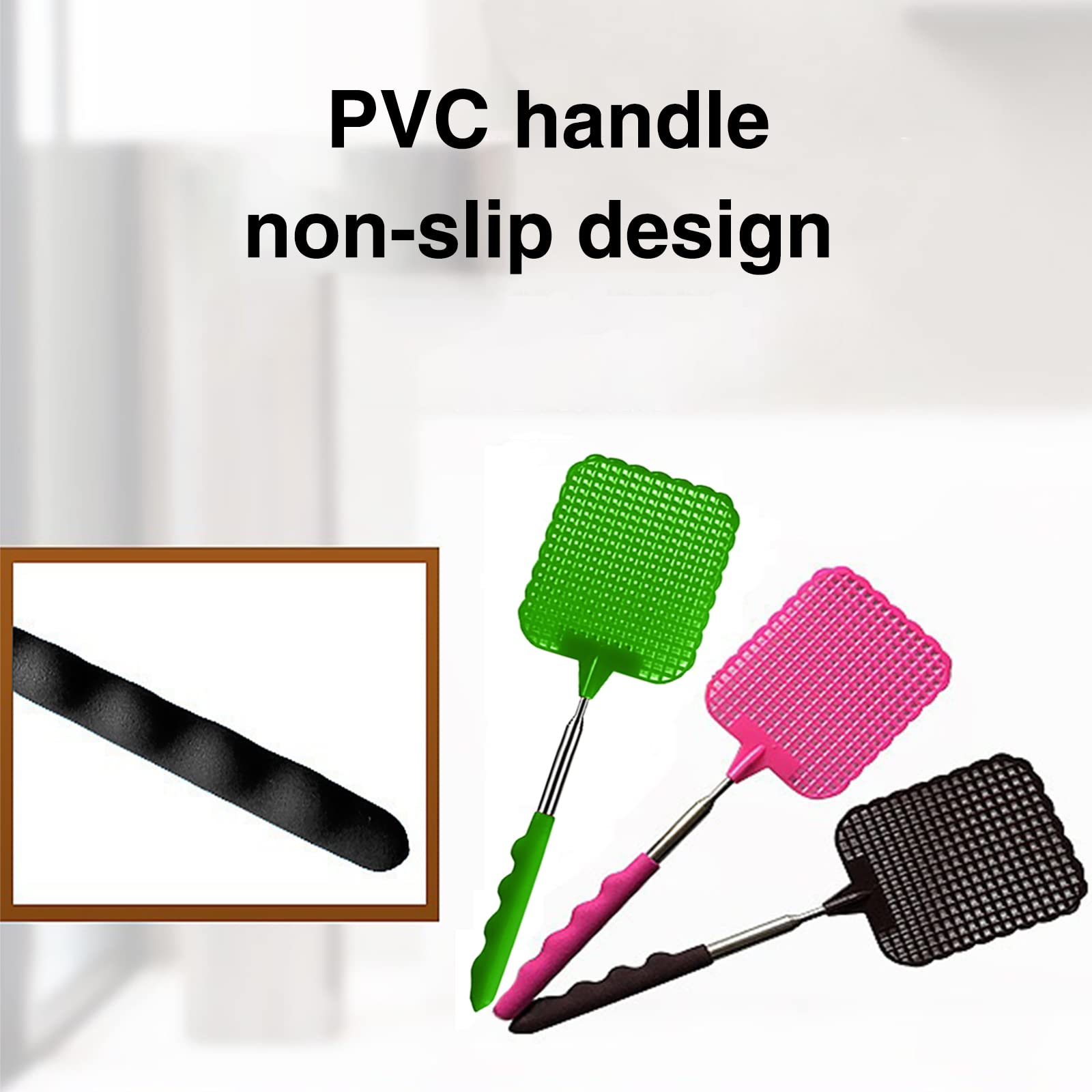 Lot De 3 Tapettes à Mouches Avec Manche Télescopique - Efficaces Contre Mouches, Moustiques Et Insectes