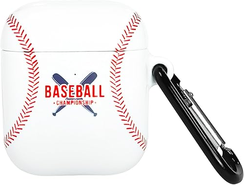 Funda para Airpods, diseño de béisbol, a prueba de golpes, para auriculares Airpods 1 y 2 con llavero frontal LED visible