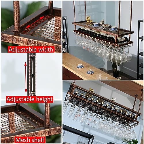 Porte-bouteilles suspendu cuisine avec support pour verres à pied réglable - 4