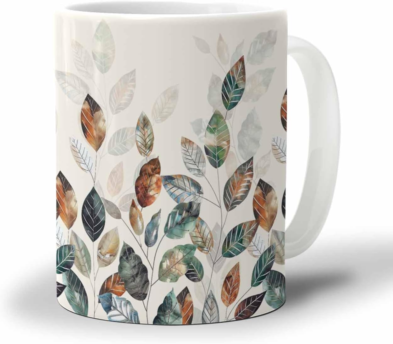 BEMIGO Ceramic Coffee Mug Autumn Thanksgiving Harvest Leaf Ceramic Mug White Cup, Farmhouse Leaves Insulated Coffee Cup with Handle with Pattern Perfect for Tea and Hot Beverages, 12oz