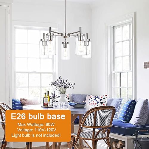 Miniatura 3 de VINLUZ Lámparas contemporáneas de 5 luces grandes, modernas de cristal transparente, iluminación colgante, níquel pulido cepillado, accesorios de