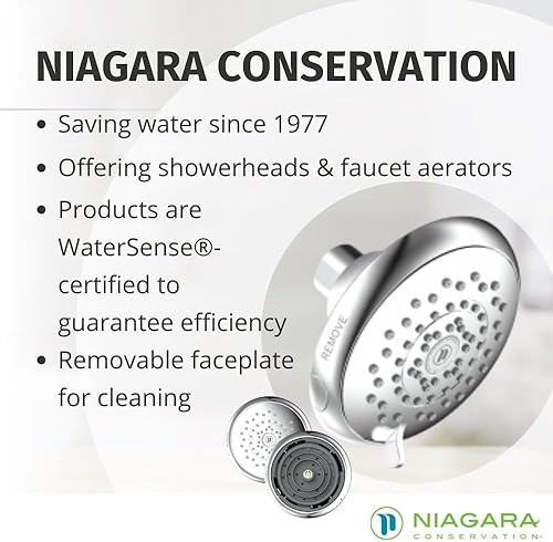 Miniatura 8 de HealthGuard Showerhead - Niagara Conservation | Energy & Water Saving Showerhead (1.5 GPM) High-Efficiency Fixed Shower Head with Removalbe Face