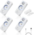 4 Pack Motion Sensor Puck Lights, Rechargeable Under Cabinet Lights, Wireless LED Cabinet Lights, Dimmable Warm White Night Lights for Closet, Drawer, Shelf, Kitchen, USB Charging, Black