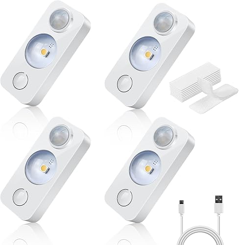 Luces LED con sensor de movimiento, luces recargables para gabinete, luz nocturna LED inalámbrica para armario, cajón, estante, debajo del gabinete,