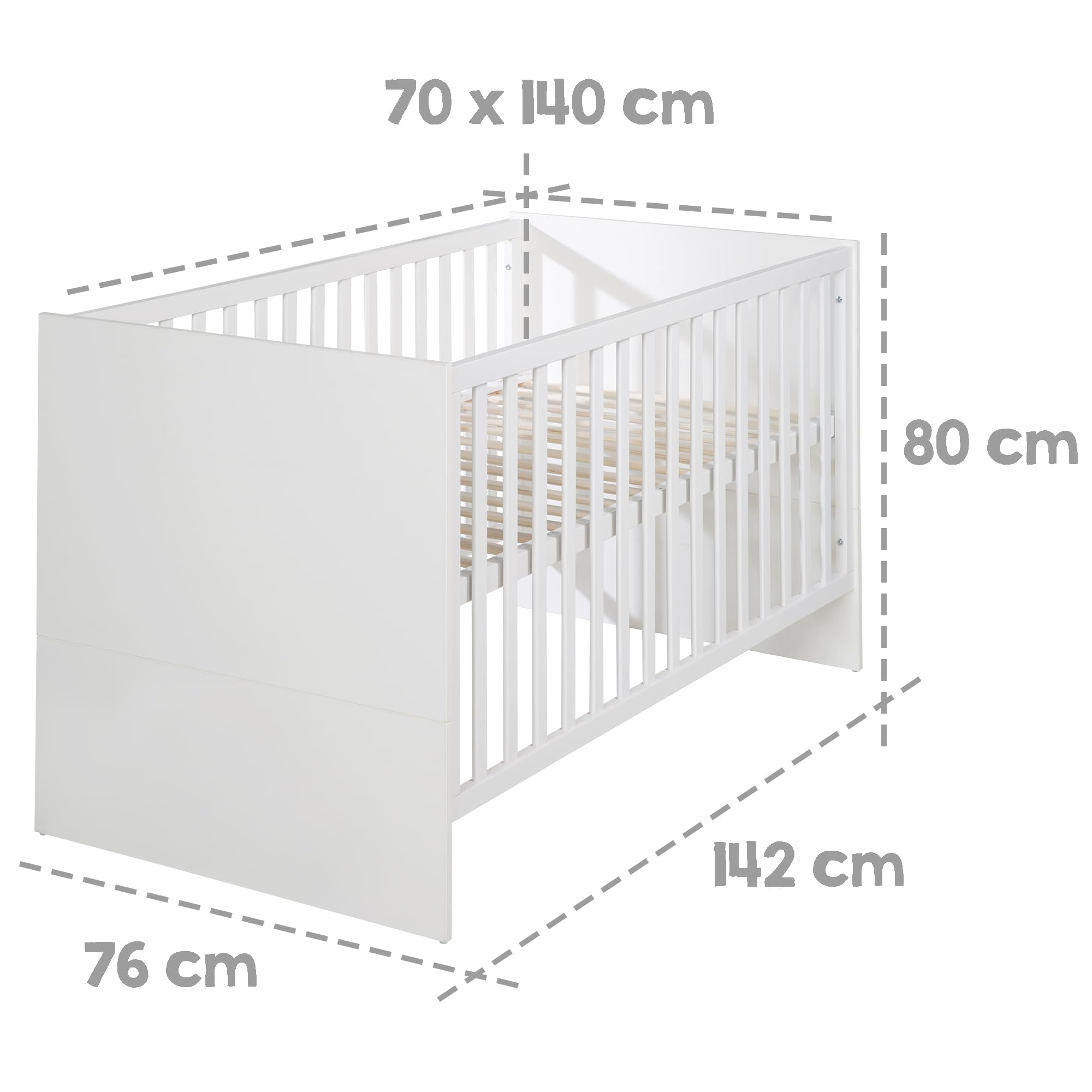 roba Cuna Convertible de Madera Lilo (70 x 140 cm) - Altura Regulable con 3 peldaños extraíbles - Cama de bebé Convertible en Cama Infantil - Blanco