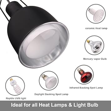 Aiicioo Reptile Light Fixture - Deep Light Dome 5.5Inch UVB Reptile Heat Lamp Reptile Light Fixture Max 100W Tortoise Leopard Gecko Snake Bearded Dragon