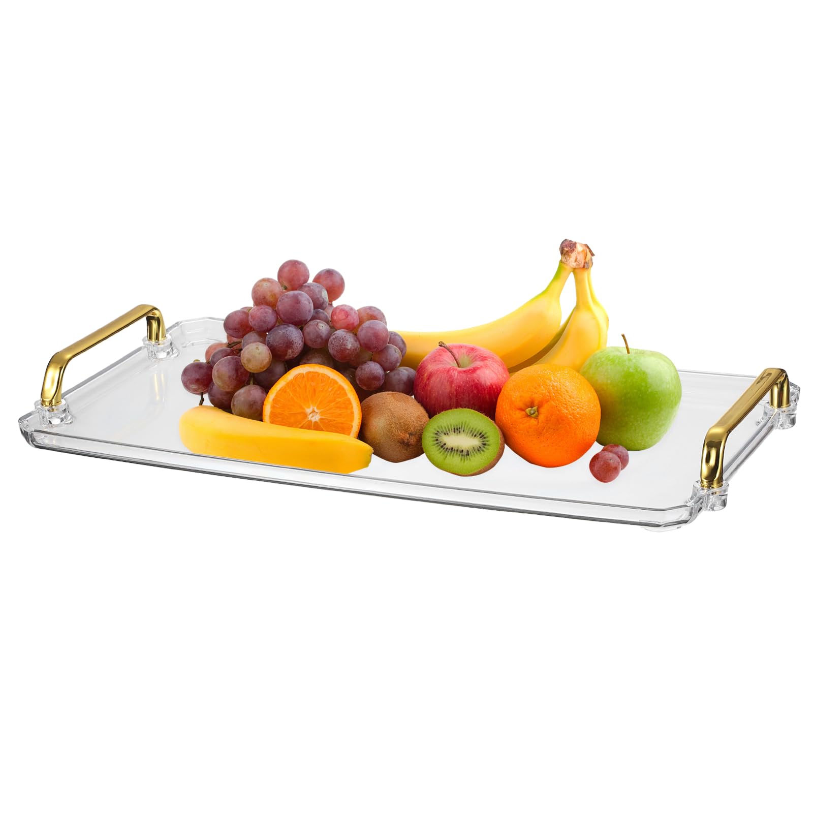 sourcing map Plastic Serving Tray with Golden Handle, 16 x 8.7" Modern Rectangular Decorative Tray Acrylic Reusable Tea Platter for Countertop Bathroom Kitchen Home Restaurant, Transparent โ image 1