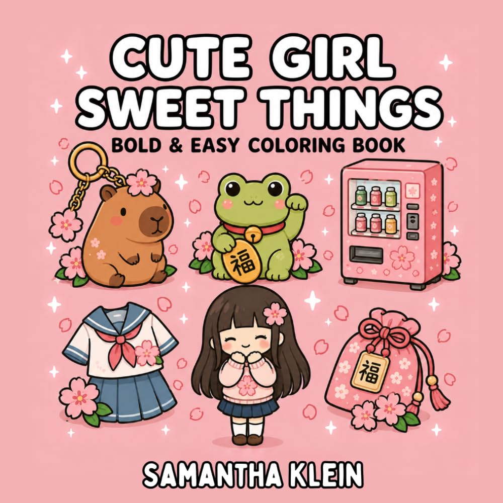 Cute Girl Sweet Things Bold & Easy Coloring Book for Teens and Adults (Cute Girl Series)
