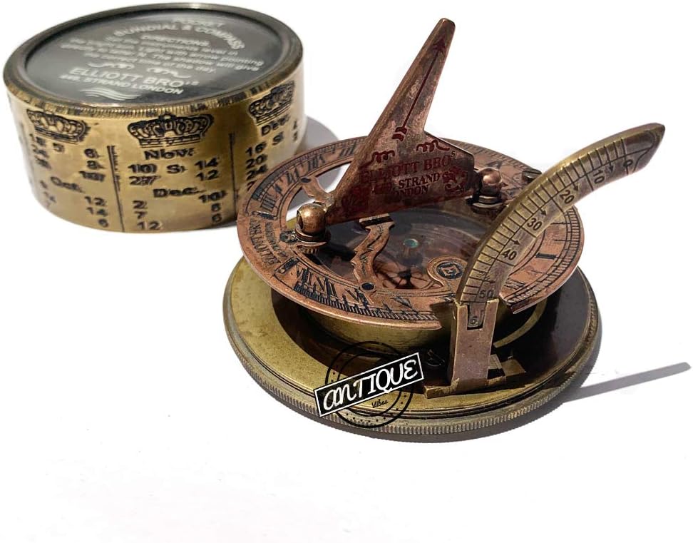 3" Sundial Compass Solid Brass Sun Dial | Pocket Sundial Compass | Shiny Brass Vintage Sundial Compass
