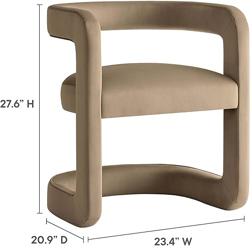 Miniatura 3 de Modway Winslow Silla de comedor de terciopelo resistente a las manchas en color gris pardo - Sillón de barril con respaldo abierto - Silla de