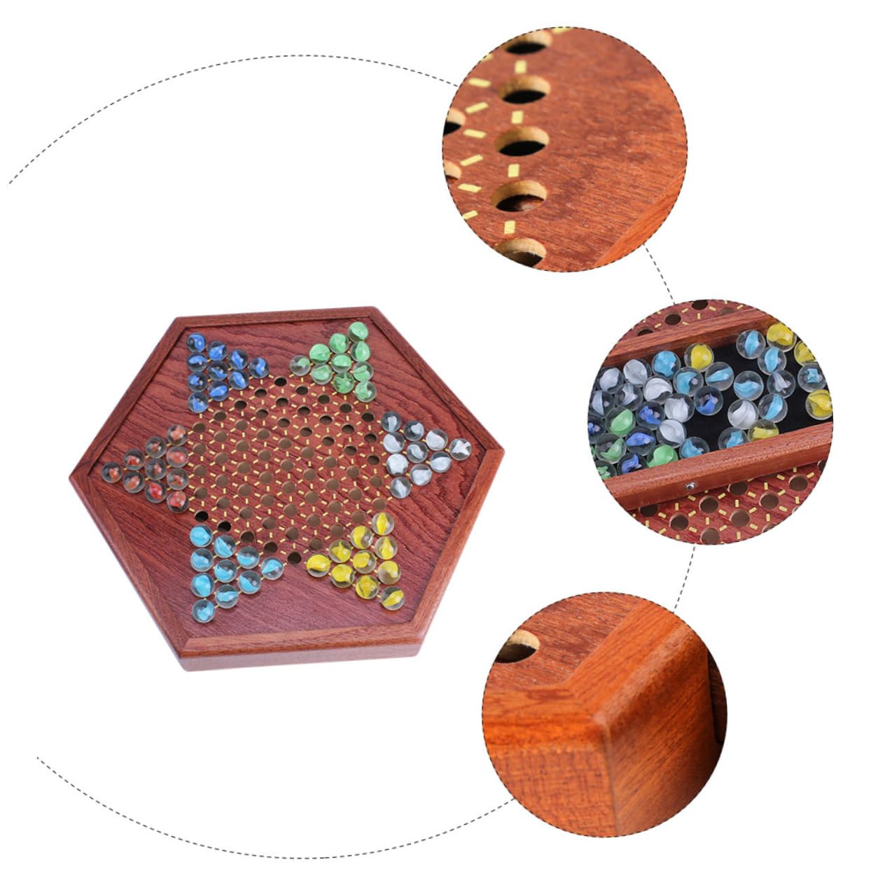 IMIKEYA Jeu de Dames Chinoises Bois avec Billes de Verre Jeu de Plateau pour Garçon Fille à Joueurs Divertissement Familial